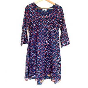 Blu Nomad 100% cotton blue and red A-line dress size Large